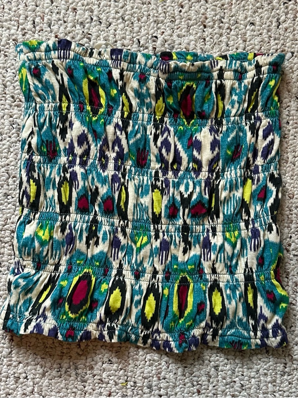 Anthropologie Ikat Smocked Tube Top in Teal, Navy, Yellow & Magenta S